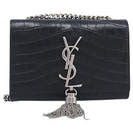 Autre Marque Saint Laurent Classic Monogram Tassel Chain Crocodile Embossed Leather Preto