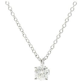 Autre Marque Tiffany Solitaire Diamond Necklace in Platinum Silvery