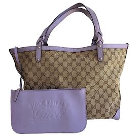 Bolsa Shopper Gucci GG Supreme Monogram e Necessaire Bege Roxo