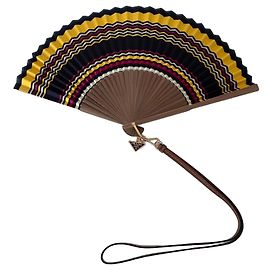 Éventail Prada multicolore en tissu et bois Marron Noir Blanc Rouge Jaune