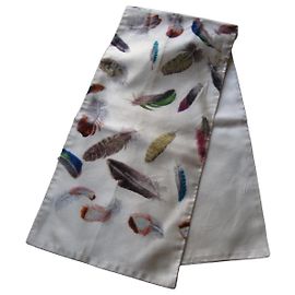 Hermès Paris Multicolored Feather Silk Scarf White Multiple colors