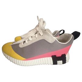 Sapatilhas baixas multicoloridas Hermès em pele Preto Rosa Branco Azul Cinza Amarelo