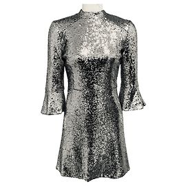 Autre Marque HVN Silver Metallic Ashley Sequined Mini Dress Silvery