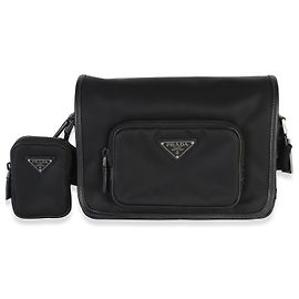 Prada Black Re-Nylon Small Pocket Messenger Bag Black