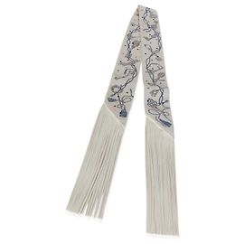 Hermès Creme Gris Perle Multicolore Silk Lambskin Les Cles A Pois Fringe Twilly Outro