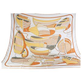 Hermès Blanc Orange Cuit Jaune Silk Cashmere Thalassa Shawl 140 Outro