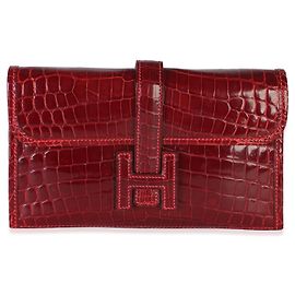 Hermès Rouge H Shiny Crocodile Niloticus Mini Jige Clutch Red
