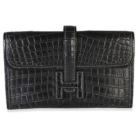 Hermès Mini Jige Clutch in Coccodrillo Niloticus Opaco Graphite Marrone Nero