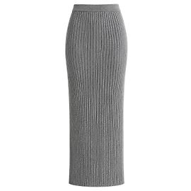Weekend Max Mara Falda Midi Plisada de Lana Gris Gris
