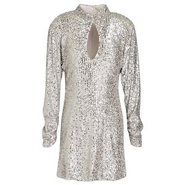 Autre Marque Ronny Kobo Lauper Cutout Sequined Mesh Mini Dress Silvery