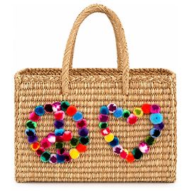 Autre Marque Nannacay Bolso Tote de Paja con Pompones Multicolor Paja