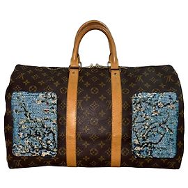 LOUIS VUITTON Keepall 45 Amandiers en fleurs Van Gogh Custom Marrom Branco Azul