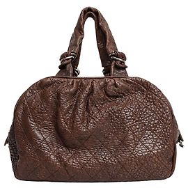 Chanel Bolsa bowler de couro matelassado castanha Outro