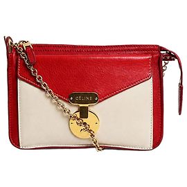 Céline Bolsa tiracolo em couro vermelho e creme Outro
