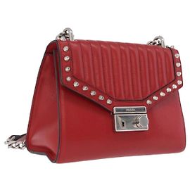 PRADA Bolsa de Ombro com Corrente em Couro Vermelho Prateado Outro
