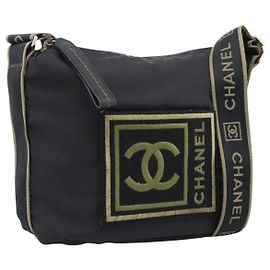 CHANEL Sports Line Shoulder Bag Canvas Black Silver CC Autre