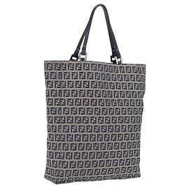 FENDI Zucchino Canvas Hand Bag Navy Silver Altro
