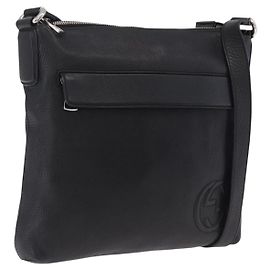 GUCCI Interlocking Shoulder Bag Leather Black Silver 322059 Other