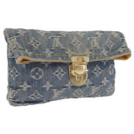LOUIS VUITTON Monogram Denim Pochette Plat Clutch Bag Blue M95007 Outro