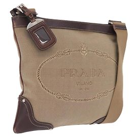 PRADA Bolso de Hombro Canvas Beige Silver Otro