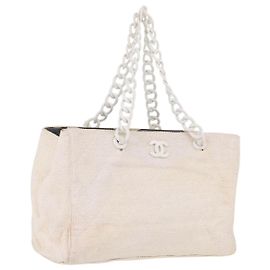 CHANEL Chain Tote Bag aus Canvas Weiß Gold CC Andere