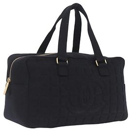 CHANEL Choco Bar Hand Bag Cotton Black Gold CC Outro