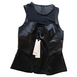 Pinko Ärmelloses Top oder Tanktop aus schwarzem Satin und Mesh Gr. S oder 36 Schwarz