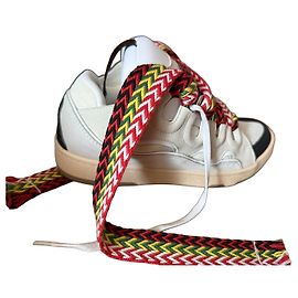 LANVIN Baskets en cuir blanc et noir Noir Blanc