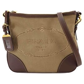 Prada Jacquard Shoulder Handbag Brown Beige