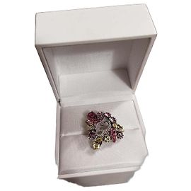Dior 'D' Multi-Color Crystal Logo Ring Pink Other Purple Yellow