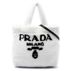 Borsa Tote Prada in shearling bianco con logo Bianco