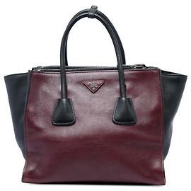 Borsa Prada Red Bicolor Glace Calf Twin Pocket Double Handle Satchel Rosso Bordò
