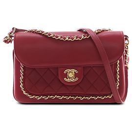 Chanel Red Small Quilted Lambskin CC Unchained Flap Roja