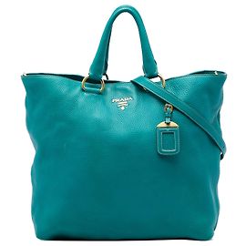 Borsa Tote Aperta Convertibile Prada Blue Vitello Daino Blu Turchese