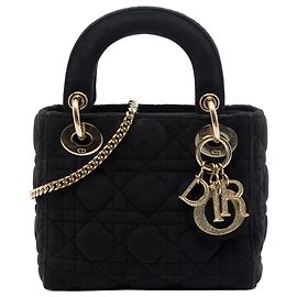 Dior Mini Lady Dior aus schwarzem Cannage-Samt Schwarz
