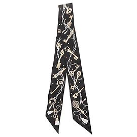 Pañuelo Twilly de seda Hermès Black Les Cles a Pois Negro