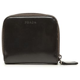 Portefeuille compact zippé Prada en cuir de veau marron Marron Marron foncé