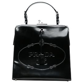 Prada Black Spazzolato Logo Frame Handtasche Schwarz