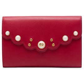 Clutch Gucci Peony Pearly em couro de bezerro vermelho Vermelho