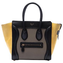 Céline Celine Brown Micro Tricolor Leather Luggage Tote Brown Khaki
