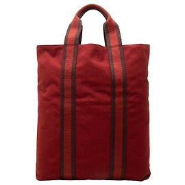 Hermès Fourre Tout Cabas en toile rouge Rouge