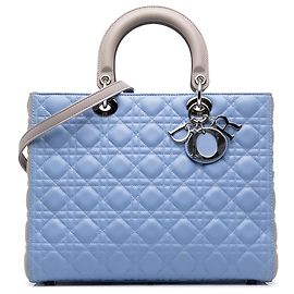 Dior Blue Large Bicolor Lambskin Cannage Lady Dior Bleu Bleu clair