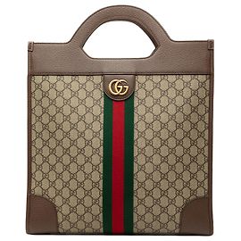 Borsa Tote Verticale Gucci Beige GG Supreme Web Ophidia Beige