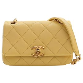 Chanel Yellow Small Quilted Lambskin Chain More Flap Amarillo