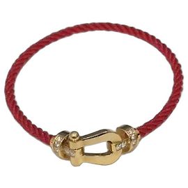 Bracelet Fred Force 10 Cordon Rouge et Diamants Doré