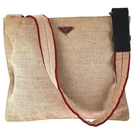 Bolsa de ombro em tela Prada com placa de logotipo triangular Rosa
