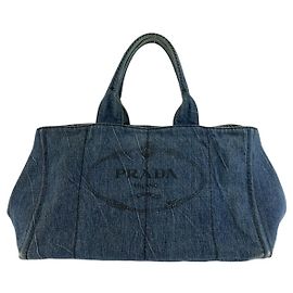Prada Canapa Tote Denim Tote Bag Blue