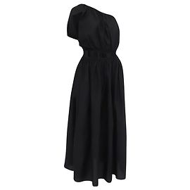 Autre Marque Vestido Midi com Recortes e um Ombro Só Matteau em Algodão Preto Preto