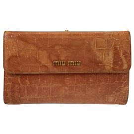 Portefeuille en cuir embossé Miu Miu Marron Beige