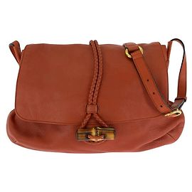 Gucci Bamboo Leder-Schultertasche Orange